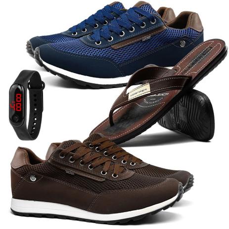 Kit 2 Pares de Tênis Masculino Sapatênis com Chinelo e Relógio - Ferraretto  - Kit Masculino - Magazine Luiza