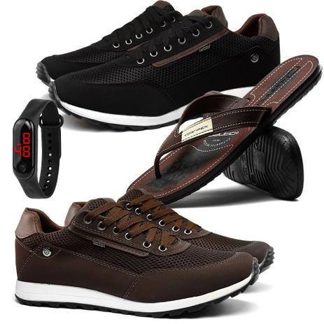 Kit 2 Pares de Tênis Masculino Sapatênis com Chinelo e Relógio - Ferraretto  - Kit Masculino - Magazine Luiza