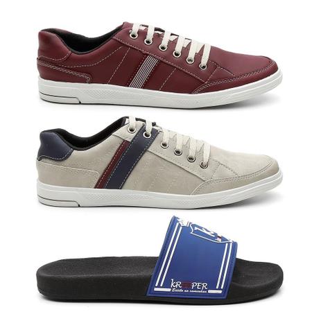 Kit 2 Pares Sapatênis 1 Par Chinelo Masculino Estilo Casual - Kreeper Menor preço em Kit 2 Pares Sapatênis 1 Par Chinelo Masculino Estilo Casual - Kreeper