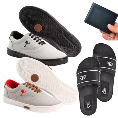 Kit 2 Pares Tênis Sapatenis Polo Chinelo Carteira Cinza CC - Polo joy Menor preço em Kit 2 Pares Tênis Sapatenis Polo Chinelo Carteira Cinza CC - Polo joy