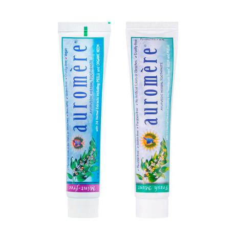 Kit 2 Pastas Dentais Naturais Ayurvédica de Neem Orgânico com Peelu e Ayurvédica sem Menta de 117g - Auromère - Auromere Menor preço em Kit 2 Pastas Dentais Naturais Ayurvédica de Neem Orgânico com Peelu e Ayurvédica sem Menta de 117g - Auromère - Auromere