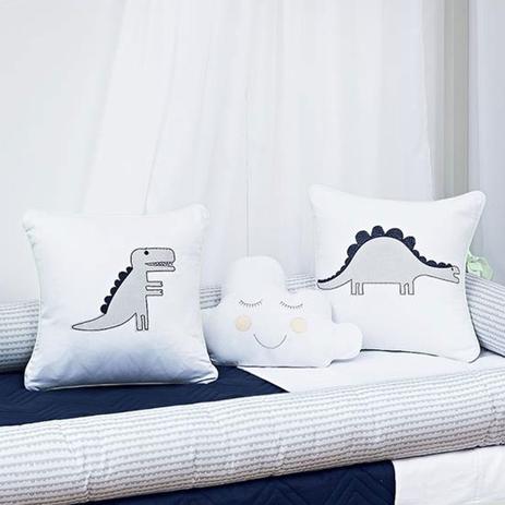 Kit 2 Peças Almofadas Decorativas Percal 300 Fios Bordado Dinossauros Branco Cinza e Marinho - Aime Menor preço em Kit 2 Peças Almofadas Decorativas Percal 300 Fios Bordado Dinossauros Branco Cinza e Marinho - Aime
