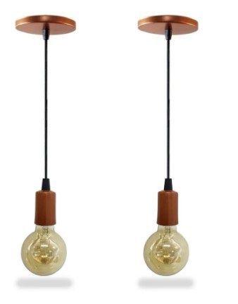 Kit 2 Pendente Fio Cabo Vintage Retrô Industrial Cobre c/ Lampada - Plug Lar Menor preço em Kit 2 Pendente Fio Cabo Vintage Retrô Industrial Cobre c/ Lampada - Plug Lar