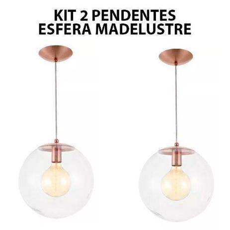 Kit 2 Pendente Redondo Esfera 30cm Vidro Cristal Madelustre Menor preço em Kit 2 Pendente Redondo Esfera 30cm Vidro Cristal Madelustre