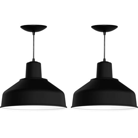 Kit 2 Pendentes Bedd 14 Retrô (Preto Textura / Branco) - Shop da iluminação é boa?