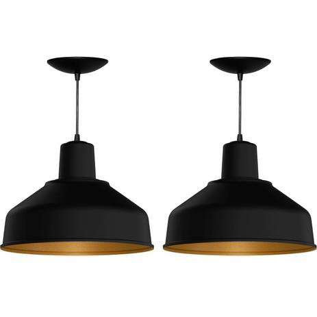 Kit 2 Pendentes Bedd 14 Retrô (Preto Textura / Dourado) - Shop da iluminação é ruim? Kit 2 Pendentes Bedd 14 Retrô (Preto Textura / Dourado) - Shop da iluminação é boa?