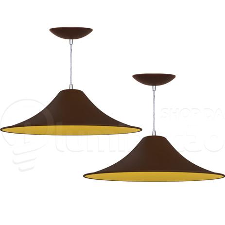 Kit 2 Pendentes Chapéu Chinês (Café Textura / Amarelo) - Shop da iluminação Menor preço em Kit 2 Pendentes Chapéu Chinês (Café Textura / Amarelo) - Shop da iluminação