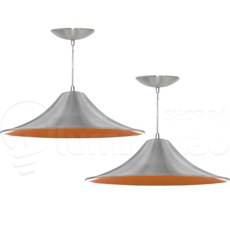 Kit 2 Pendentes Chapéu Chinês (Escovado / Laranja) - Shop da iluminação Menor preço em Kit 2 Pendentes Chapéu Chinês (Escovado / Laranja) - Shop da iluminação