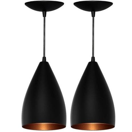 Kit 2 Pendentes Conicos Estilo Vegas (Preto Fosco /Bronze) . - RRJV Menor preço em Kit 2 Pendentes Conicos Estilo Vegas (Preto Fosco /Bronze) . - RRJV