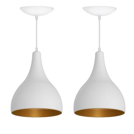 Kit 2 Pendentes Gota Grande (Branco Textura / Dourado) - Shop da iluminação é boa?