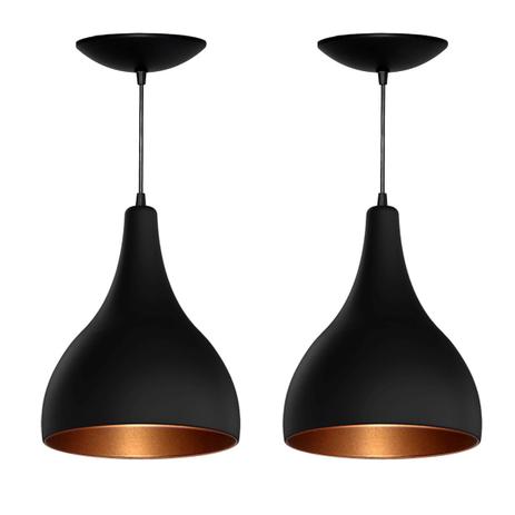 Menor preço em Kit 2 Pendentes Gota Grande (Preto Textura/ Bronze) - Shop Da Iluminação