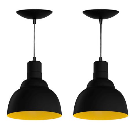 Kit 2 Pendentes PRV (Preto Textura / Amarelo) - Shop da iluminação Menor preço em Kit 2 Pendentes PRV (Preto Textura / Amarelo) - Shop da iluminação