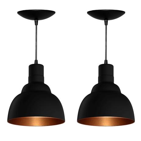 Kit 2 Pendentes PRV (Preto Textura / Bronze) - Shop da iluminação Menor preço em Kit 2 Pendentes PRV (Preto Textura / Bronze) - Shop da iluminação