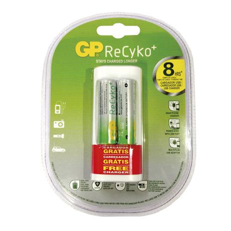 Kit 2 Pilhas AA Gp Batteries 2000mAh Recarregável Carregador USB Menor preço em Kit 2 Pilhas AA Gp Batteries 2000mAh Recarregável Carregador USB