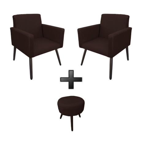 Kit 2 Poltronas Canadá Pé Palito + Puff Mali Suede Marrom - Takeda Estofados Menor preço em Kit 2 Poltronas Canadá Pé Palito + Puff Mali Suede Marrom - Takeda Estofados