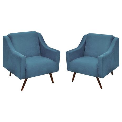 Kit 2 Poltronas Dakota C/ Pés Palito Veludo Azul Turquesa - Icea Menor preço em Kit 2 Poltronas Dakota C/ Pés Palito Veludo Azul Turquesa - Icea