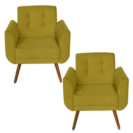 Kit 2 Poltronas Decorativas Ágata Suede Amarelo - Kasa Sofá Menor preço em Kit 2 Poltronas Decorativas Ágata Suede Amarelo - Kasa Sofá