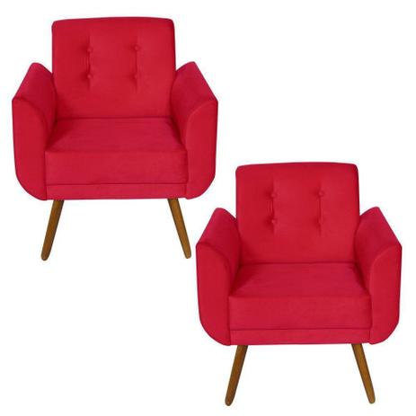 Kit 2 Poltronas Decorativas Ágata Suede Vermelho - Kasa Sofá Menor preço em Kit 2 Poltronas Decorativas Ágata Suede Vermelho - Kasa Sofá