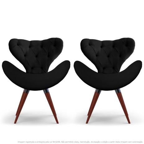 Kit 2 Poltronas Decorativas Cadeiras Egg com Capitonê Preta com Base Fixa de Madeira - Lubrano decor Menor preço em Kit 2 Poltronas Decorativas Cadeiras Egg com Capitonê Preta com Base Fixa de Madeira - Lubrano decor