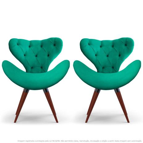 Menor preço em Kit 2 Poltronas Decorativas Cadeiras Egg com Capitonê Verde com Base Fixa de Madeira - Lubrano decor