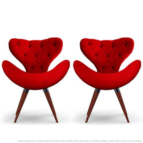 Kit 2 Poltronas Decorativas Cadeiras Egg com Capitonê Vermelha com Base Fixa de Madeira - Lubrano decor Menor preço em Kit 2 Poltronas Decorativas Cadeiras Egg com Capitonê Vermelha com Base Fixa de Madeira - Lubrano decor