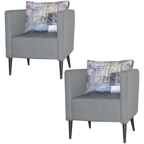 Kit 2 Poltronas Decorativas Dalas Linho Cinza/Estampa Wood - Casa chick é boa?