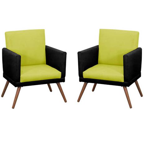 Kit 2 Poltronas Decorativas New Nina Pé Palito Preto/Amarelo - Casa chick é boa?