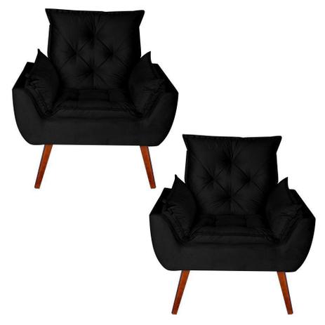 Kit 2 Poltronas Decorativas Opala Suede Preto - Kasa Sofá Menor preço em Kit 2 Poltronas Decorativas Opala Suede Preto - Kasa Sofá