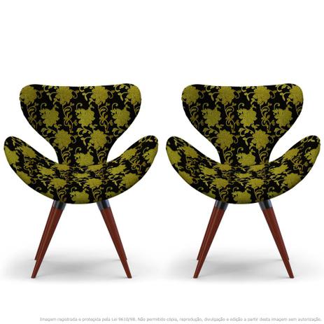 Kit 2 Poltronas Egg Floral Amarelo e Preto Cadeira Decorativa com Base Fixa - Lubrano decor Menor preço em Kit 2 Poltronas Egg Floral Amarelo e Preto Cadeira Decorativa com Base Fixa - Lubrano decor