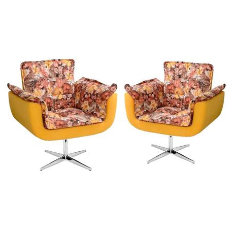 Kit 2 Poltronas Opala Base Giratória 01 Lugar Amarelo/floral Home Dec. - Home decorações Menor preço em Kit 2 Poltronas Opala Base Giratória 01 Lugar Amarelo/floral Home Dec. - Home decorações