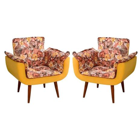 Kit 2 Poltronas Opala Pé Palito 01 Lugar Amarelo/floral Home Decor - Home decorações Menor preço em Kit 2 Poltronas Opala Pé Palito 01 Lugar Amarelo/floral Home Decor - Home decorações