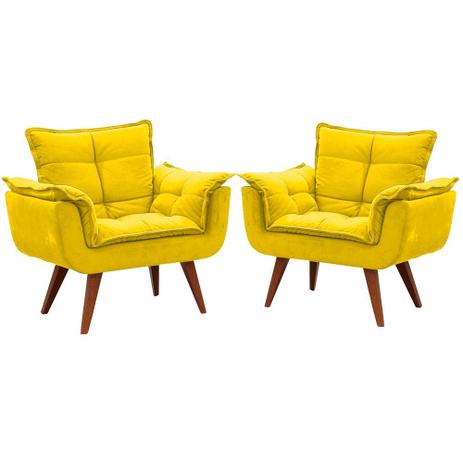 Kit 2 Poltronas Opala Pé Palito 01 Lugar Amarelo Home Decorações Menor preço em Kit 2 Poltronas Opala Pé Palito 01 Lugar Amarelo Home Decorações