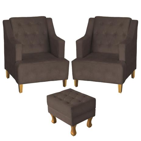 Kit 2 Poltronas Paris + Puff Cairo Suede Marrom Takeda Estofados Menor preço em Kit 2 Poltronas Paris + Puff Cairo Suede Marrom Takeda Estofados