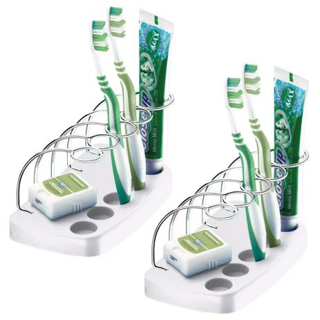 Kit 2 Porta Escovas e Creme Dental Suporte P/ Pia Bancada Banheiro Design - Future Menor preço em Kit 2 Porta Escovas e Creme Dental Suporte P/ Pia Bancada Banheiro Design - Future