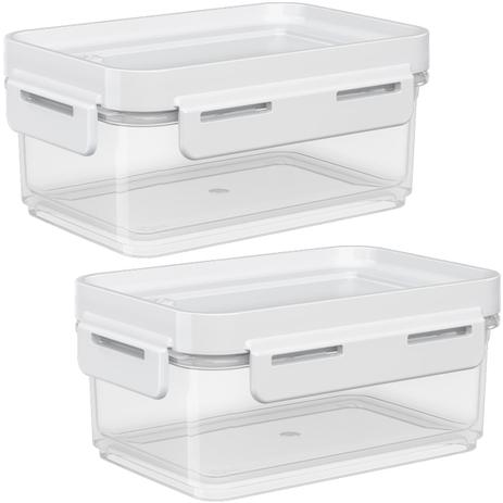 Kit 2 potes herméticos 250ml potes de plastico Transparente com Branco - Coza Menor preço em Kit 2 potes herméticos 250ml potes de plastico Transparente com Branco - Coza