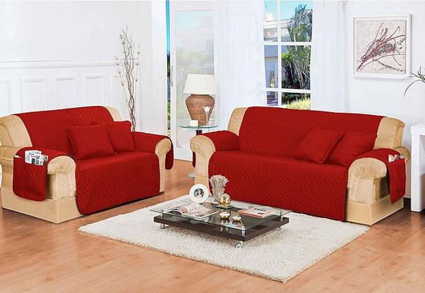 Kit 2 Protetores de Sofá: Para 2 e 3 Lugares em Matelassê e com Porta objetos Vermelho - Casa Dona Menor preço em Kit 2 Protetores de Sofá: Para 2 e 3 Lugares em Matelassê e com Porta objetos Vermelho - Casa Dona