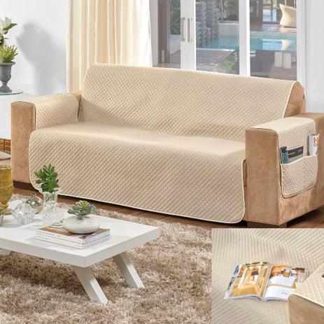 Kit 2 protetores de sofá para 2 e 3 lugares Exclusive Casa Dona Bege com Porta Objeto Menor preço em Kit 2 protetores de sofá para 2 e 3 lugares Exclusive Casa Dona Bege com Porta Objeto