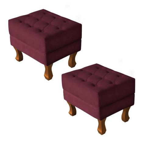 Kit 2 Puff Cairo 40x50 Pé Castanho Suede Bordô Takeda Estofados Menor preço em Kit 2 Puff Cairo 40x50 Pé Castanho Suede Bordô Takeda Estofados
