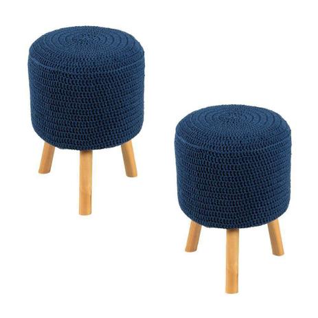 Kit 2 Puffs Banquetas Round Crochê Azul Royal - Stay Puff Menor preço em Kit 2 Puffs Banquetas Round Crochê Azul Royal - Stay Puff