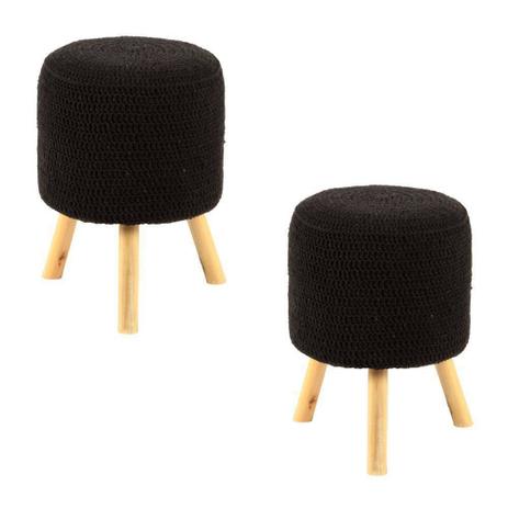 Kit 2 Puffs Banquetas Round Crochê Preto - Stay Puff Menor preço em Kit 2 Puffs Banquetas Round Crochê Preto - Stay Puff