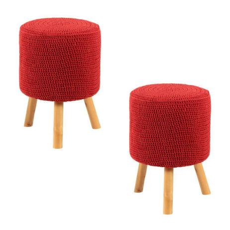 Kit 2 Puffs Banquetas Round Crochê Vermelho - Stay Puff Menor preço em Kit 2 Puffs Banquetas Round Crochê Vermelho - Stay Puff