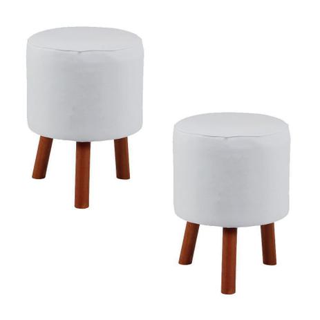 Kit 2 Puffs Banquetas Round Nobre 3 Pés Madeira Branco - Stay Puff Menor preço em Kit 2 Puffs Banquetas Round Nobre 3 Pés Madeira Branco - Stay Puff