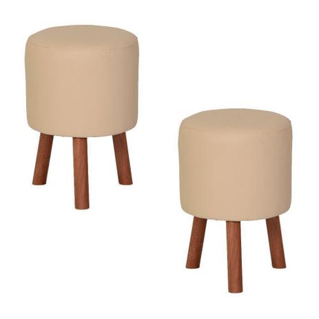 Kit 2 Puffs Banquetas Round Nobre 3 Pés Madeira Creme - Stay Puff Menor preço em Kit 2 Puffs Banquetas Round Nobre 3 Pés Madeira Creme - Stay Puff