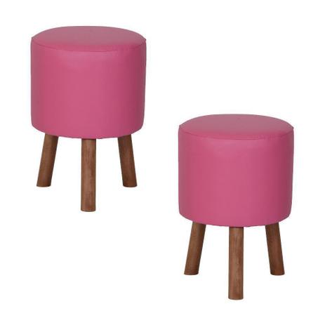 Menor preço em Kit 2 Puffs Banquetas Round Nobre 3 Pés Madeira Rosa - Stay Puff