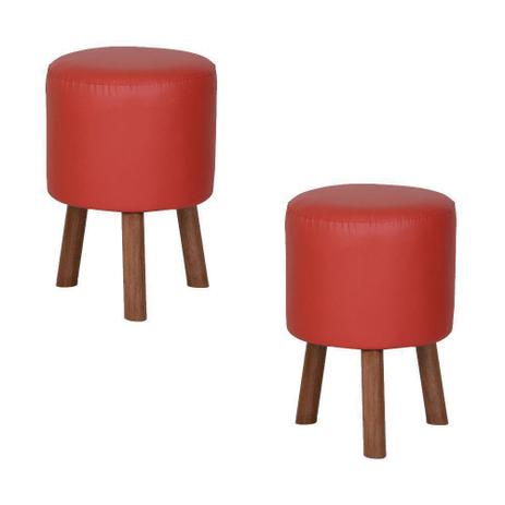 Kit 2 Puffs Banquetas Round Nobre 3 Pés Madeira Vermelho - Stay Puff Menor preço em Kit 2 Puffs Banquetas Round Nobre 3 Pés Madeira Vermelho - Stay Puff