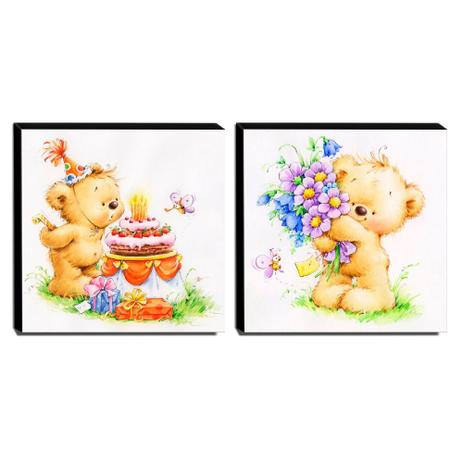 Kit 2 Quadros Infantis Ursinhos Canvas 30x30cm-INF422 - Lubrano decor Menor preço em Kit 2 Quadros Infantis Ursinhos Canvas 30x30cm-INF422 - Lubrano decor