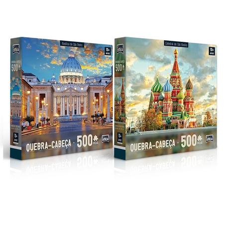Kit 2 Quebra- Cabeças 500 Peças- Catedral de São Basílio e Basílica de São Pedro - Toyster Menor preço em Kit 2 Quebra- Cabeças 500 Peças- Catedral de São Basílio e Basílica de São Pedro - Toyster