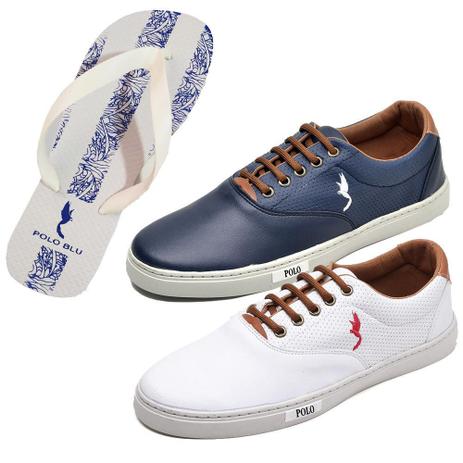 Kit 2 Sapatênis Masculino Cadarço Conforto Casual + Chinelo - Polo Blu - Sapatênis  Masculino - Magazine Luiza