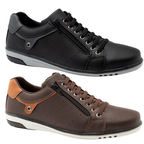 Kit 2 Sapatênis Masculino Casual Preto e Café com Ziper e Elástico StarFox  - Sapatênis Masculino - Magazine Luiza