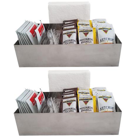 Kit 2 Suportes Porta Sachês Guardanapos Aço Inox Restaurante - Zanline Menor preço em Kit 2 Suportes Porta Sachês Guardanapos Aço Inox Restaurante - Zanline